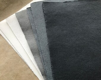 1/2 sheets Monochrome Cotton Rag pack, 56 x 37cm 22 x 15inch  Khadi rough surface 210 gsm, black white grey Indian handmade paper