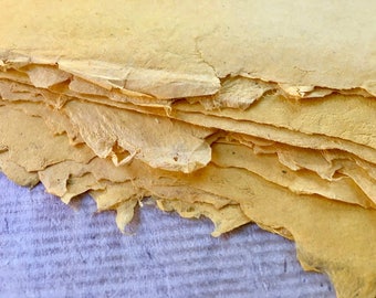 6 small Haldi Root Indian Sunn Hemp yellow handmade paper,  approx 19 x 26 cm, 100 gsm artists paper, natural dye