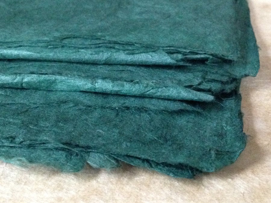 Forest Green Full sheets Nepalese Lokta Paper 19.5 x 29.5 inches 50 x 75 cm, Khadi handmade lokta paper, dark green paper
