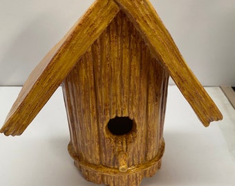 Handmade one of a kind Ceramic Straw Colored Glazed Birdhouse.