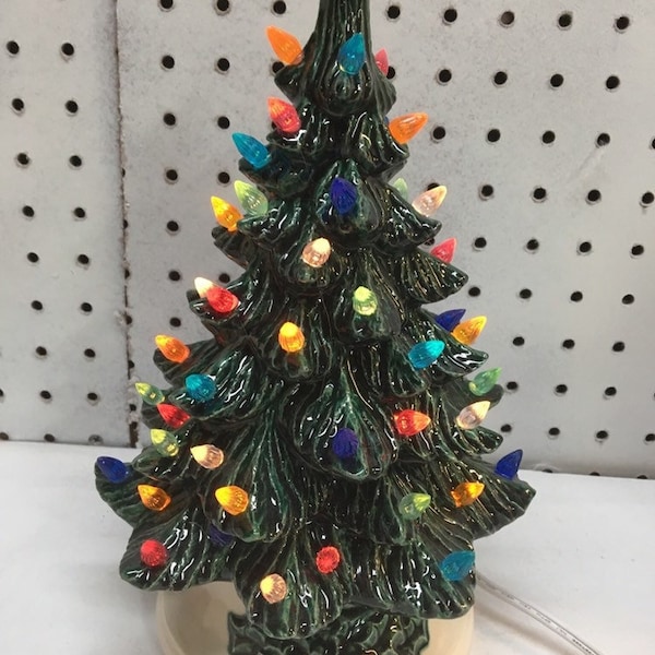 Handmade 10" ceramic christmas tree with lights