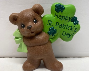 One of a kind Handmade Ceramic Happy St. Patrick’s Day Bear