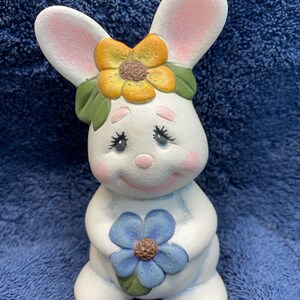 Handmade ceramic small standing bunny with flowers