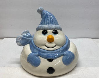 Handmade One of a Kind Ceramic Melting Snowman candy jar