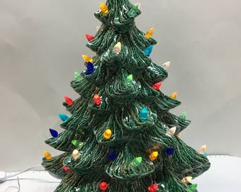 Handmade ceramic 16&quot; Nowell Christmas Tree with white base