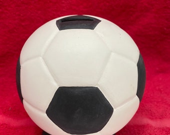 Handmade one of a Kind Ceramic Soccer Ball Bank.