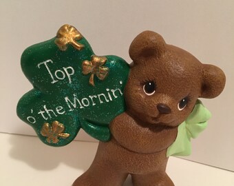 Handmade Ceramic Top of the Mornin Shamrock Bear
