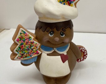 One of a kind ceramic sprinkle gingerbread christmas chef.