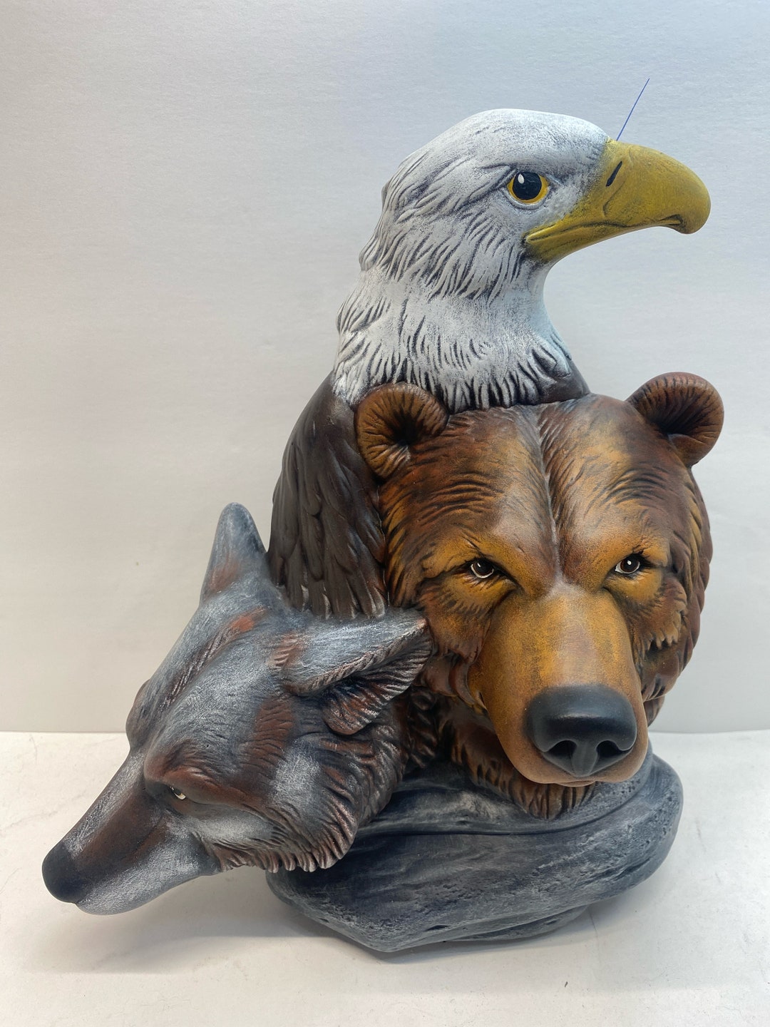 One of a Kind Handmade Ceramic Wolf, Eagle, Bear Statue. - Etsy