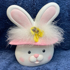 Handmade Pink two sided bunny yellow purple flower