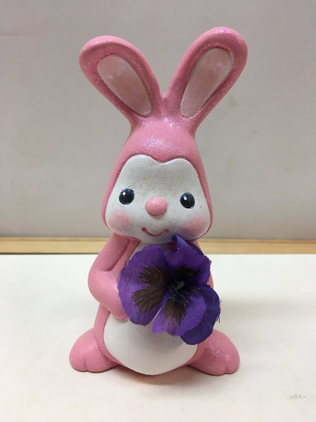 Handmade Ceramic Small Pink Bunny With Flower - Etsy