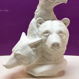 Ceramic bisque ready to paint wolf/eagle/bear