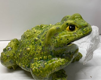 One of a kind medium-large handmade glazed ceramic toilet paper frog