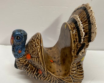 Handmade one of a kind glazed ceramic turkey napkin holder