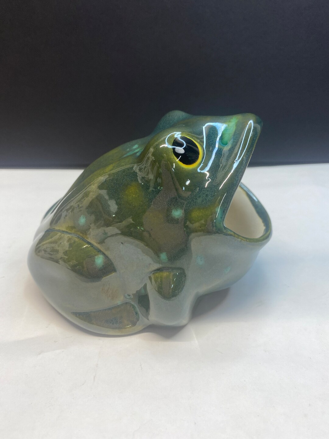 One of a Kind Handmade Ceramic Glazed Open Mouth Sponge Holder Frog