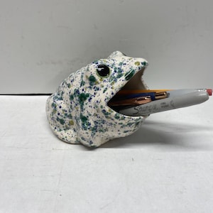 One of a kind Handmade ceramic glazed open mouth pencil/sponge holder/candy/paper clip holder frog