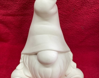 Handmade one of a kind ceramic bisque sitting gnome