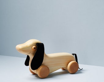vintage wooden dog pull toy