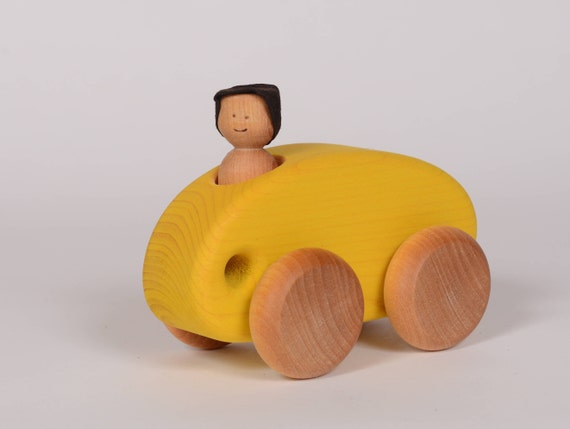 Petite Auto En Bois Voiture Jaune En Bois Jouet En Bois Etsy