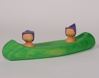 Green wooden canoe, wooden bath toy, wooden boat by l'Atelier Cheval de bois