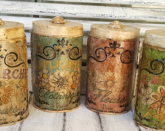 Canister,Kitchen canister,Set of 4,Tin canister,Storage jar,Spice jar,Spice rack,Relievo ornamented,coffee canister,sugar and flour canister