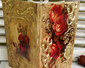 Livre d’or de mariage de roses dorées et rouges, Livre d’or de mariage unique, Livre d’or personnalisé, Livre d’or de mariage personnalisé, Livre rustique vintage