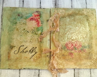 Unique shabby chic book,Wood covers rustic book, Wedding book, Wedding guest book wood, Shabby flowers personalized book, Custom order book