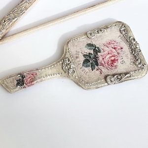 Vanity Hand Mirror, Wooden Mirror,Shabby chic roses Mirror,Ornate French Make up Mirror,Personalized gift, Hand held mirror,Purse mirror