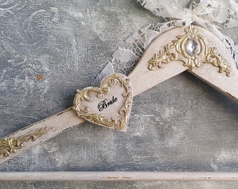Ivory and gold wedding dress hanger,Bridal gown hanger,Vintage wedding dress hanger, Personalized hanger, Custom hanger, Bridesmaid hanger