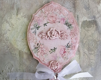 Vanity Hand Mirror, Wooden Mirror,Shabby chic Mirror,Ornate French Make up Mirror,Personalized gift, Antique Vanity set,Roses mirror