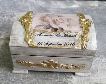 Personalisierte Hochzeitsring-Box, Ringkästchen, Trauring Box, rustikale Hochzeitsring-Box, erröten rosa Hochzeitsring-Box, Vintage Wedding Box