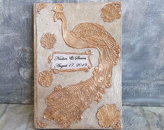 Peacock Wedding book,Advice Book, Golden Peacock book,Custom order, Rose gold guestbook, Sign in book,Personalized book,Wedding guest book