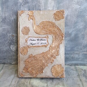 Peacock Wedding book,Advice Book, Golden Peacock book,Custom order, Rose gold guestbook, Sign in book,Personalized book,Wedding guest book