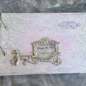 Once Upon a Time wedding guest book, Fairytale guest book, Wedding couple carriage silver,Personalised Wedding Guest Book,Wooden covers book