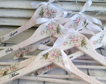 Wedding hangers, Custom order hanger, Bridesmaids &Bride Hangers,Blush roses hangers,Shabby chic roses hangers,Personalized hanger,Set of 8