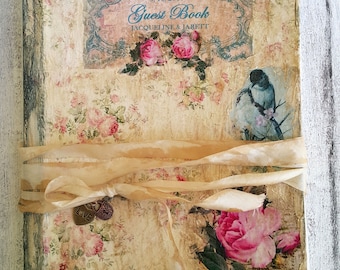 Personalized wedding guest book, Vintage guest book, Custom guest book, Unique wedding guest book, Shabby guest book, Roses and flowers book