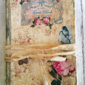 Personalized wedding guest book, Vintage guest book, Custom guest book, Unique wedding guest book, Shabby guest book, Roses and flowers book