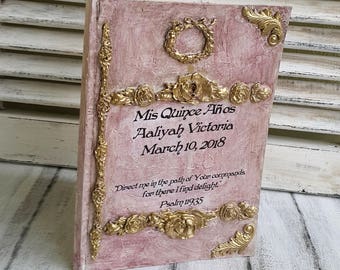 Personalised Wedding Guest Book,Vintage Gold and Blush Pink book,Rustic guest book,Unique wedding guest book,Custom order wedding guestbook