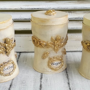 Canisters, Kitchen canisters, Set of 3, Tin canisters, Kitchen canister set, Storage jar,Spice rack,Coffee canister,sugar and flour canister