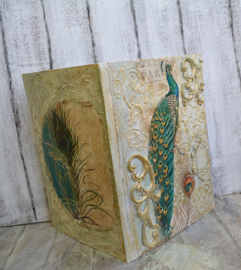 Peacock Book. Peacock Vintage Book. Peacock Wedding book. Peacock Unique Wedding Guest Book.Green Vintage Guest book.Custom order guestbook image 3