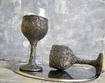 Verres à vin sur mesure,objets de collection,antique,verres de mariage,argent métallique,Relievo texturé, Set de deux, gobelet en argent