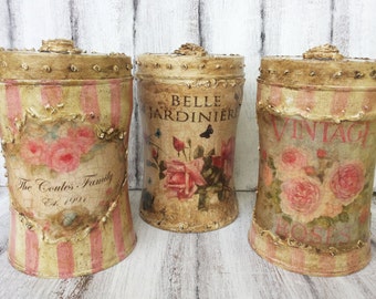 Canister,Kitchen canister,Set of 3,Tin canister,Storage jar,Spice jar,Spice rack,Relievo ornamented,coffee canister,sugar and flour canister
