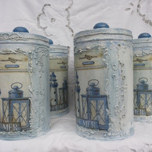 Kitchen canisters, Canisters, Canister set, Tin boxes,Set of 4,Decoupaged storage boxes, Kitchen gift,Spice canister set,Spice rack