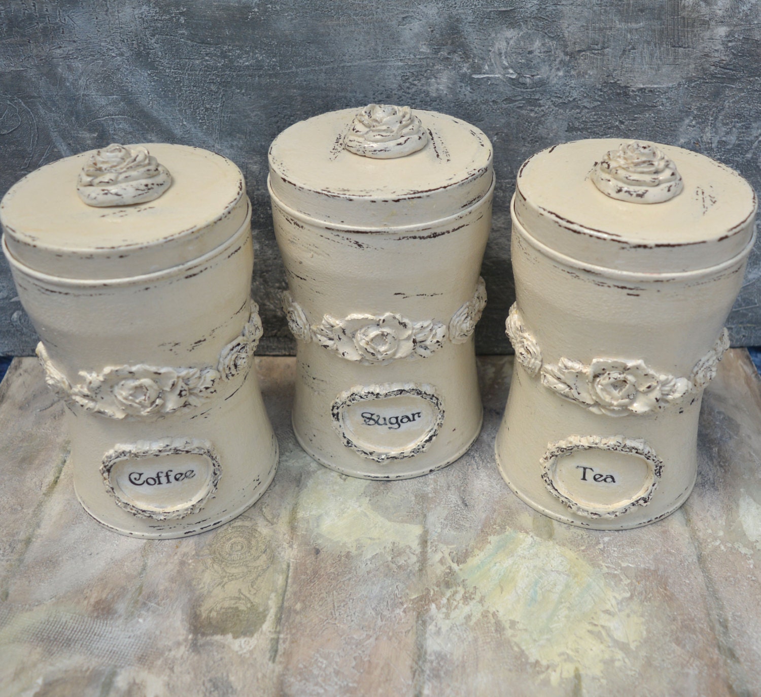 Canisterkitchen Canisterset of 3tin Canisterstorage Etsy