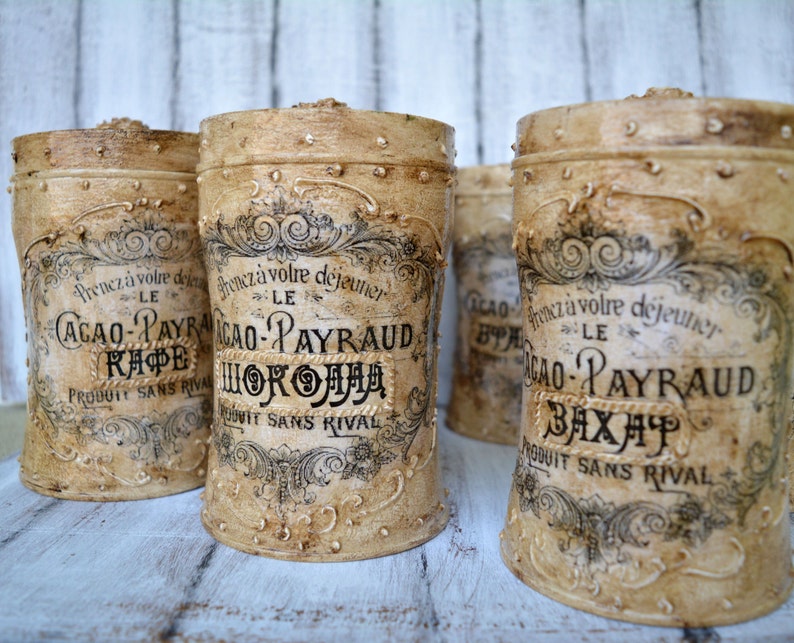 Canisters Kitchen canistersSet of 6Tin boxesDecoupaged | Etsy