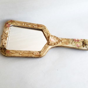 Miroir à main de vanité, miroir en bois, miroir de roses shabby chic, miroir de maquillage Français orné, cadeau personnalisé, ensemble de vanité baroque, miroir de sac à main image 4