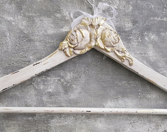 Ivory and gold wedding gress hanger,Bridal gown hanger,Vintage wedding dress hanger, Personalized hanger, Custom hanger, Bridesmaid hanger