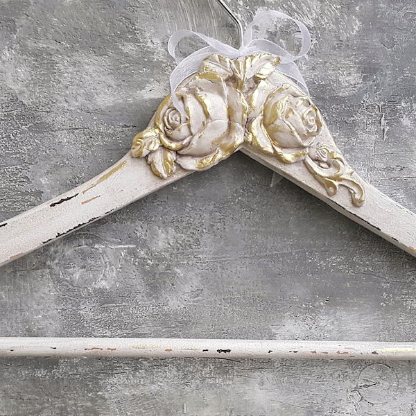 Ivory and gold wedding gress hanger,Bridal gown hanger,Vintage wedding dress hanger, Personalized hanger, Custom hanger, Bridesmaid hanger