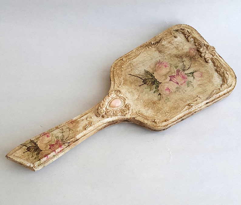 Vanity Hand Mirror Wooden Mirrorshabby Chic Roses Etsy