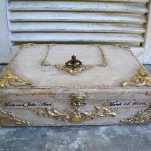 Trouwkaart doos, Bruiloft aandenken doos, Bruiloft fee gouden doos, Bruiloft geheugen doos, Gepersonaliseerde geheugen doos, Trouwdoos met foto / foto